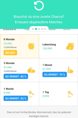 Übersicht der Abo-Laufzeiten und Kosten in Bumble-App