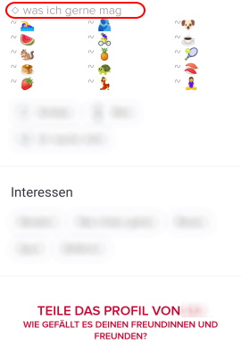 Tinder-Profil mit vielen Emojis im Textfeld