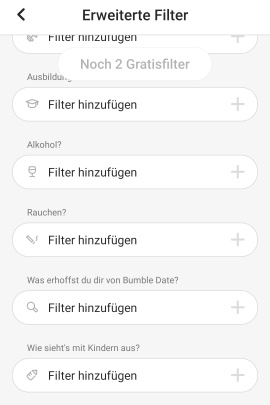 Menü für erweiterte Filter in Bumble