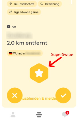 Buttons für Likes und Dislikes in Bumble