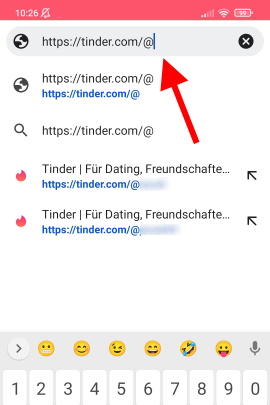 Adresszeile vom Browser, um Tinder-Benutzernamen zu suchen