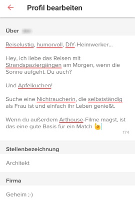 Frauen beschreibung für gute tinder Tinder Profiltext: