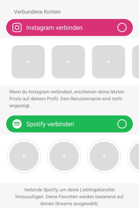 Option zur Verknüpfung mit Instagram und Spotify in Bumble